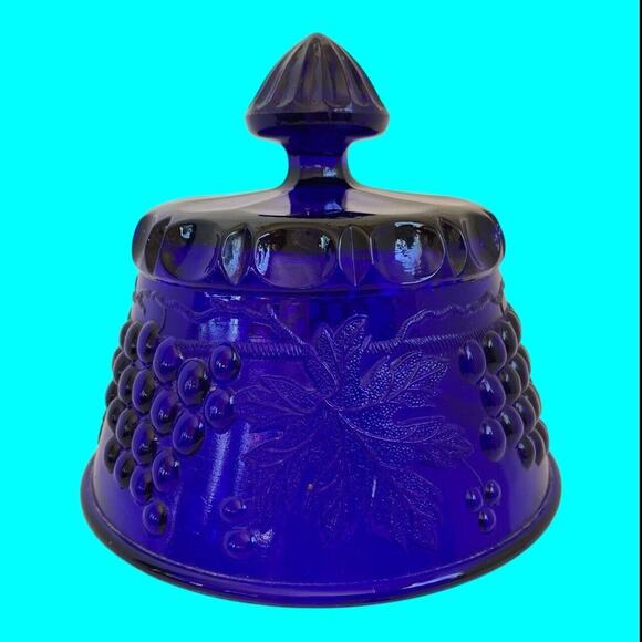 Vtg Mosser Glass Cobalt Blue Grape & Leaf Pattern Butter Dish Cover Only No Base - Picture 5 of 11